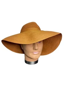 Vintage Patricia Underwood Straw Hat Wide Brim Floppy 70s Pecan Color Big Sun - Bild 1 von 9