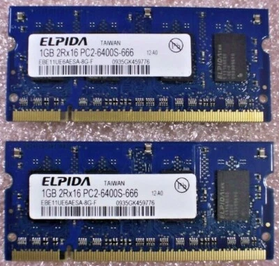 Elpida 2GB (2x1GB) EBE11UE6AESA-8G-F PC2-6400S DDR2-800 SO-DIMM Laptop Memory  - Image 1 of 3