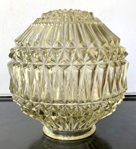 Vintage Large Art Deco Raised Ornate Clear Glass Globe Light Shade Fixture Cover