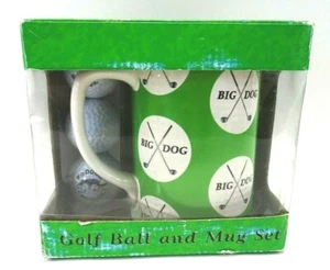 NIB BIG DOGS DOG Boxed Coffee Mug with (3) Golf Balls Set 2007 White / Green - Picture 1 of 6