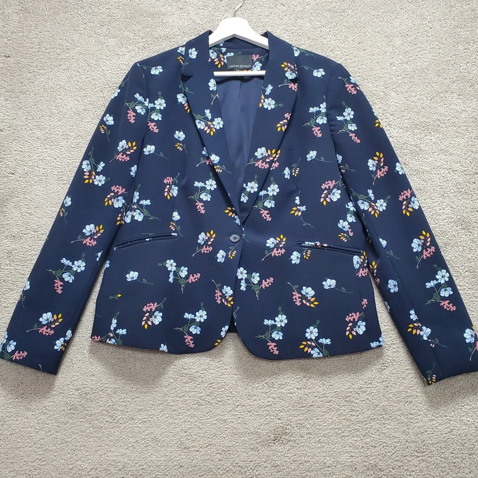 Chaqueta Blazer Cynthia Rowley Mujer XL Azul Marino Floral Preppy Casa Academia Oficina Foto 1 de 4