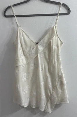 Theory Cami Tank Top Medium Blouse Ivory Silk Blend Fairy Ruffles Coquette - Image 1 of 4