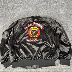 Vintage Black Cat Fireworks Satin Jacket 80s Stunning Condition XL - Picture 1 of 6