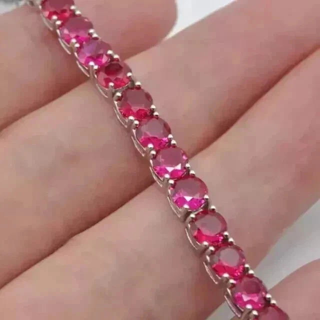 3mm 8Ct Round Lab-Created Ruby Women Tennis Bracelet 14k White Gold Plated 7" - Image 1 of 4