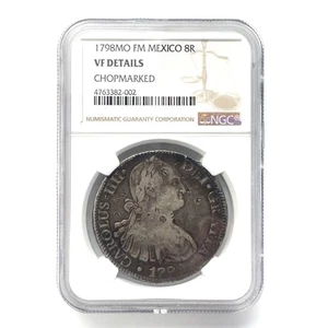 1798MO FM MEXICO 8 REALES SILVER CROWN COIN VF DETAILS CHOPMARKED NGC - Picture 1 of 2