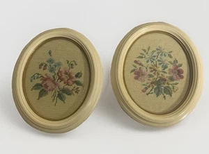(2) Vintage Antik Gerahmt Nadelspitze Blumen Kunst Blumen Landhaus Oval 12x10" - Bild 1 von 8