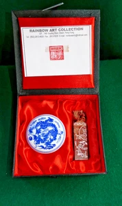 Chinese carved stone chop seal with the name Mark and Chinese figures- new - Picture 1 of 12