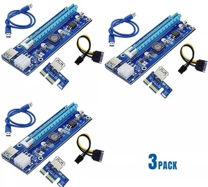 Carte adaptateur PCI-E 1x vers 16x alimenté USB 3.0 GPU Riser Extender - Pack de 3 - Photo 1/2