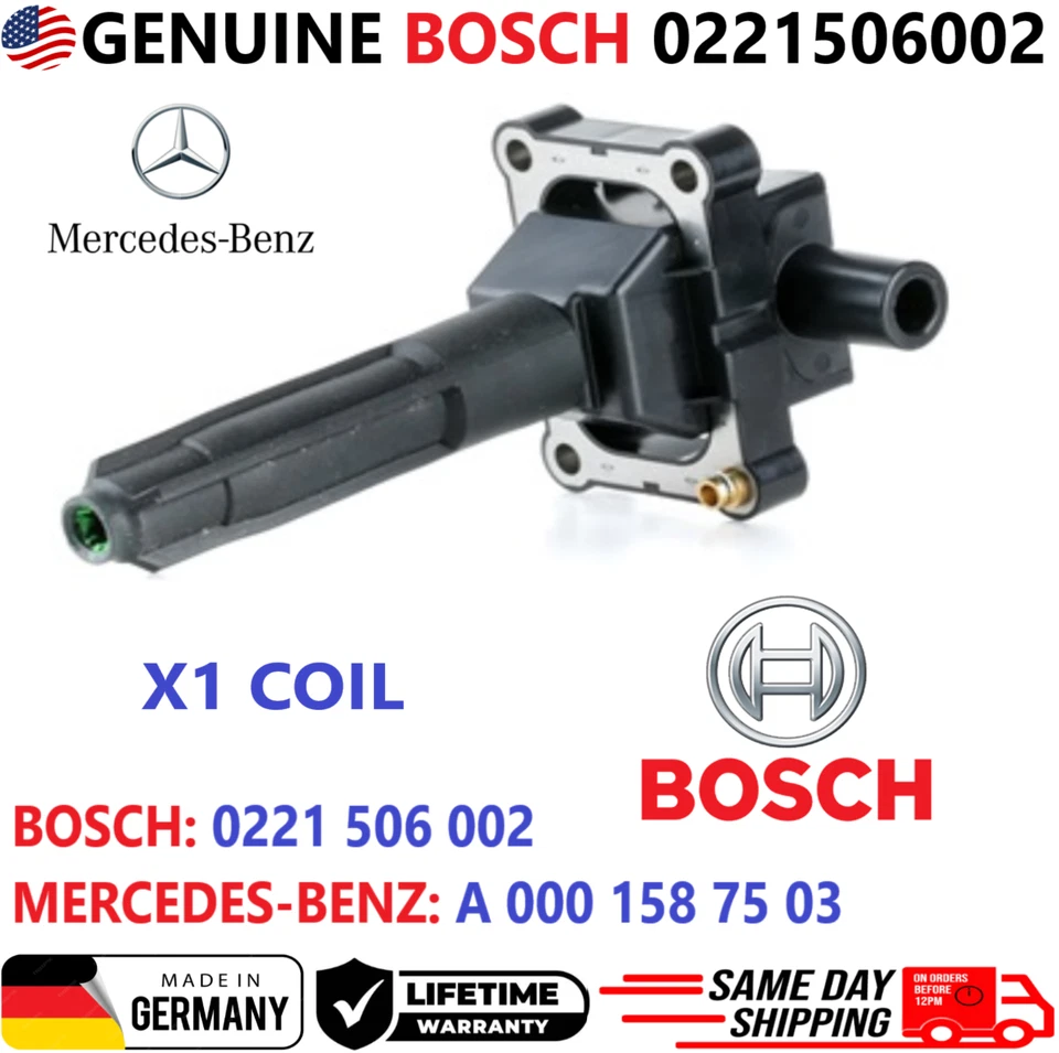 Bobina de encendido Bosch genuina para Mercedes-Benz 0221506002 1995-2000, A0001587503 Foto 1 de 4