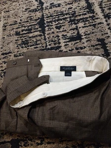 Brooks Brothers Wool/Cashmere Pleated Dress Pants 38x24 Brown houndstooth Cuffed - Picture 1 of 11