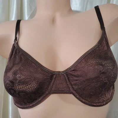Vintage WARNERS Underwire Unlined Bra BROWN NAKED LACE  Natural Support 36C - Image 1 of 4