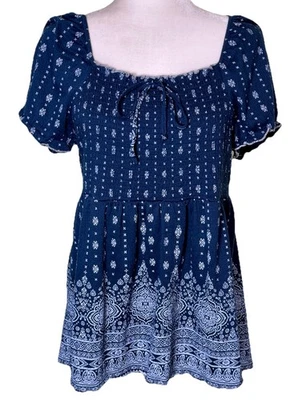 Top campesino boho con estampado de bandana manga abullonada festival cachemira XL para mujer Foto 1 de 4