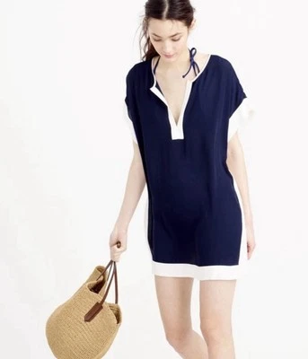 J.CREW Colorblock 海滩束腰上衣泳装遮盖衬衫蓝色粉色 #A7835 XS 码 — 第 1/4 张图片