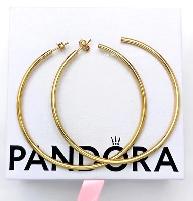 Nuevos Pendientes Aro PANDORA 100% Auténticos Oro 14k Pl Grande Abierto 65mm 263312C00 Foto 1 de 4