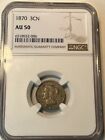1870 THREE CENT NICKEL AU  50 NGC ABOUT UNCIRCULATED 