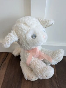 Vintage Lily Lamb Sewn Toy Plush Box Peach Spring Easter Stuffed Animal RARE - Picture 1 of 10