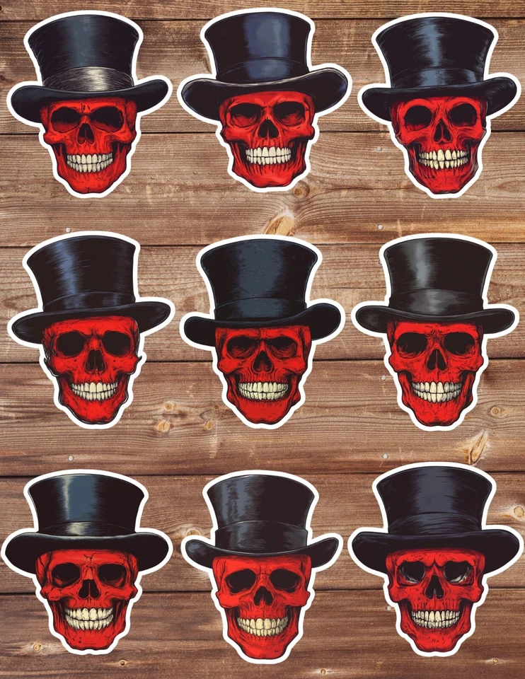 Juego de pegatinas de vinilo calavera roja sombrero de copa negro álbum de recortes computadora portátil botella de agua Foto 1 de 1