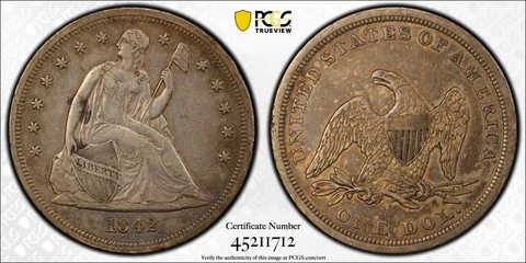 1842 PCGS XF40 Seated Dollar $1 Great Eye Appeal Cover