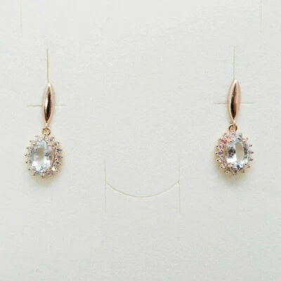 Oval Aquamarin Cubic Zirkonia Ohrstecker 925 Silber 585 Roségold vergoldet - Bild 1 von 4
