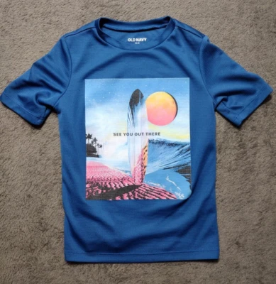 Old Navy Shirt Boys XS 5 Blue Graphic Print Active Polyester Surfing Waves - Image 1 of 4