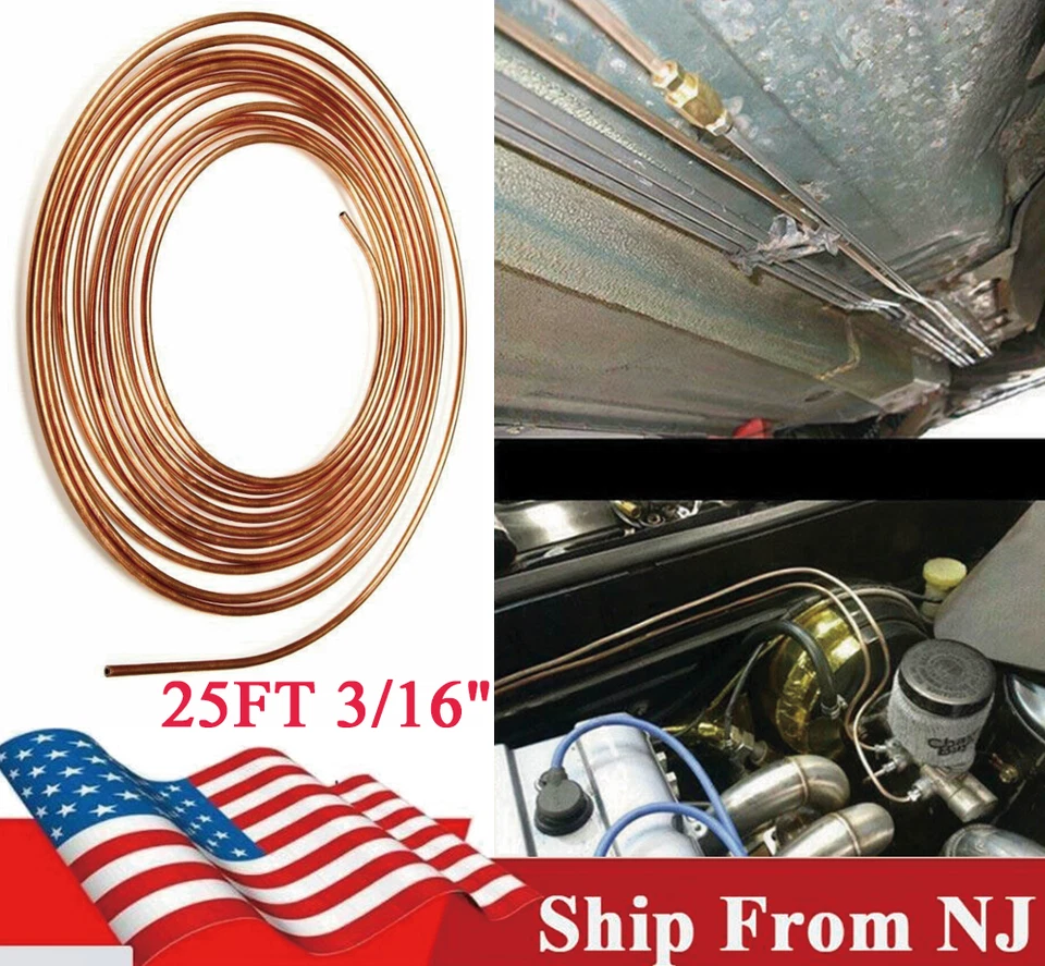 Kit de tubería de línea de freno de cobre de hierro para envío de EE. UU. 3/16" OD 25 pies bobina rollos todos los accesorios Foto 1 de 4
