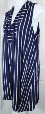 J.O.A. Vestido para mujer azul marino blanco a rayas sin mangas con lazo delantero cuello en V talla M Foto 1 de 4