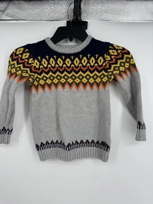 Janie and Jack Boys SIze 4 Gray Print Pullover Sweater Knit Cable - Image 1 of 4