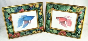 BETTA Azul Rojo SIAMÉS PEZ LUCHA JEAN CASSADY Artista 2 Enmarcados Firmados - Imagen 1 de 12