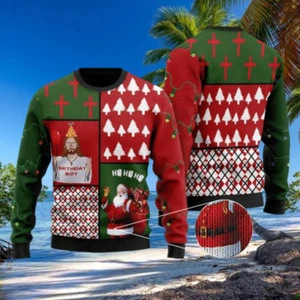 Jesus Birthday Boy And Santa Hohoho Ugly Christmas Sweater Full Sizes XS-5XL - Picture 1 of 2