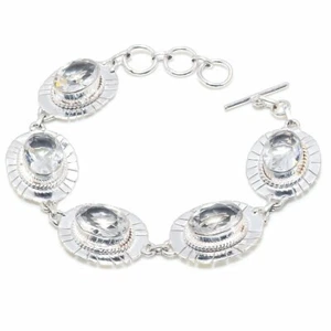 White Topaz Gemstone Handmade 925 Sterling Silver Jewelry Bracelet Sz 7-8" - Picture 1 of 1