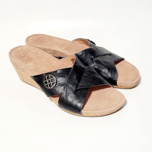 Sandali UGG Lyra neri in pelle incrociata con zeppa in sughero Wms 8US 39EU