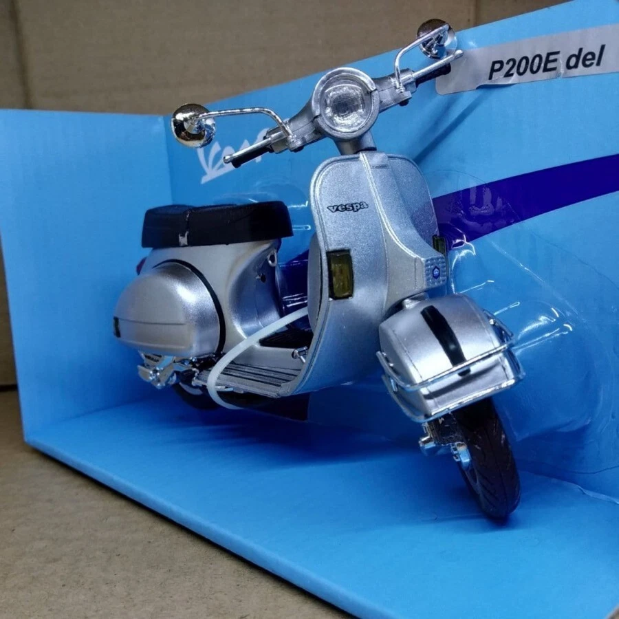 Diecast Miniature Classic Motorcycle Vespa P200E Del Silver For Gift - Image 1 of 4