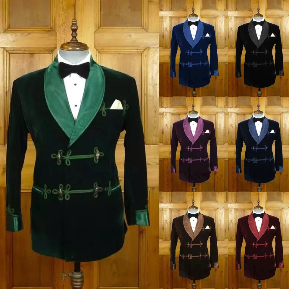 Chaqueta para Fumar Para Hombre Bata de Noche Terciopelo con Cinturón Blazer Baile de graduación Fiesta Esmoquin Foto 1 de 4