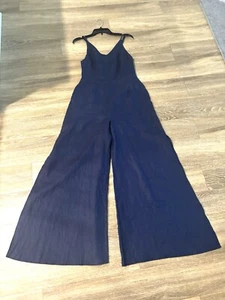 Stelen Jumpsuit 100% Leinen marine weites Beinschlitz ärmellos rückenfrei L - Bild 1 von 10