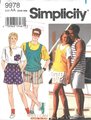 Uncut Simplicity Sewing Pattern 9978 Misses Men Teen Boys Shorts & Top Sz XXS-SM - Image 1 of 2