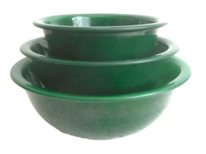 Set 3 Vintage PYREX Forest Green Clear Bottom NESTING Mixing BOWLS 322 323 325 - Picture 1 of 12