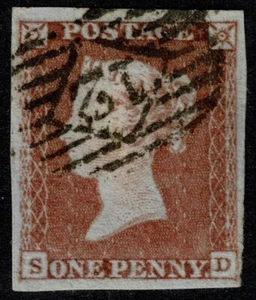 1841 1d Red Pl 124 SD 4m Lavender Tinted Paper Very Fine Used Cat. £275.00 - Picture 1 of 1
