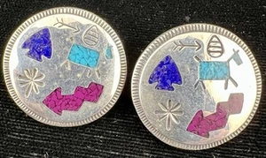 Carolyn Pollack, Carlisle CJ's Sterling Silver Inlay Mosaic Southwest Earrings - Picture 1 of 5