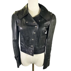 Chaqueta de cuero negra con tachuelas vintage Annelies Gouraud para Brezin Francia XS - Imagen 1 de 22