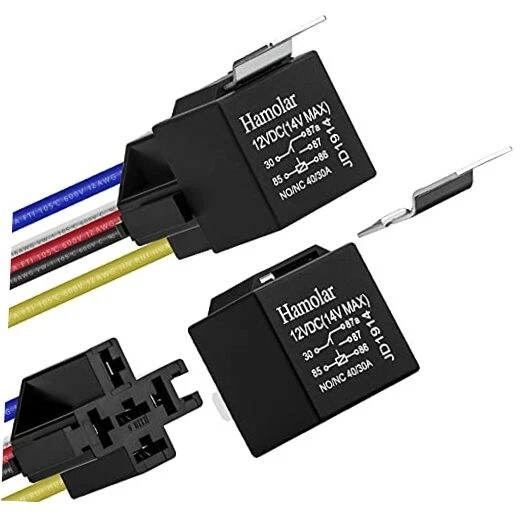 2 Pack 12V 40/30 Amp Car Relay DC 5 Pin SPDT and Harness - Heavy Duty 12 AWG  - Image 1 of 4