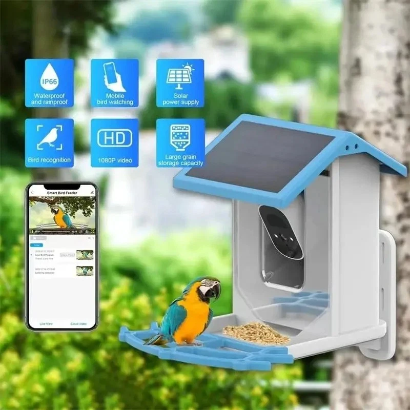 Alimentador inteligente para aves con cámara HD 2k alimentado por energía solar y exterior, captura automática HD Foto 1 de 4