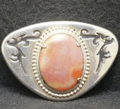 XA09144 复古 20 世纪 70 年代 * 橙色宝石 * * 花朵自然艺术作品 UNISEX 皮带扣 — 第 1/2 张图片