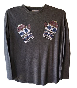 Adam Levine Women's Small Christmas Gray Sweater Long Sleeve Top Mittens Holiday - Picture 1 of 7
