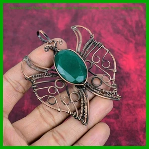 Natural Zambian Emrald Copper Wire Wrapped Butterfly Handmade Pendant Jewelry - Picture 1 of 6