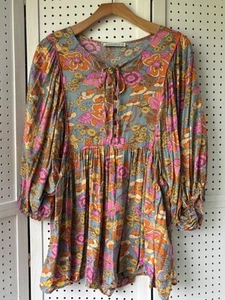Rusttydustty Babydoll Túnica Camisa Vestido 2XL Floral Mini Bohemio Campesino Boho - Imagen 1 de 6