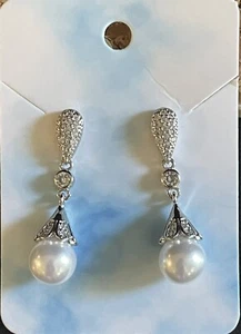 Baroque Pearl Drop Earrings Women Silver Vintage Statement Dangle Drop - Picture 1 of 1