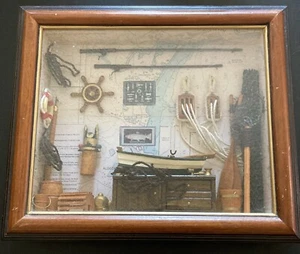 Vintage Fishing Nautical Shadow Box Diorama Boat Cabin Wall Decor Man Cave - Picture 1 of 11