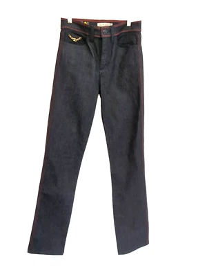 Tory Burch + Toi Et Moi  Stretch Jeans Dark Wash Denim Size 24 Gold Chain Preppy - Image 1 of 4