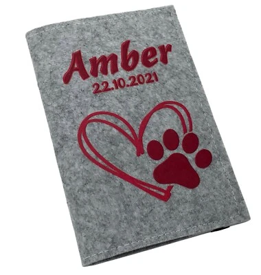 FADENSALAT Heimtierausweis Hülle personalisierte EU Impfpass Hund Katze Namen Herz Rot