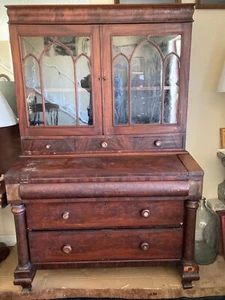 American Empire Ca. 1825-1835 Antique Drop Front Secretary Desk Bookcase - Picture 1 of 21